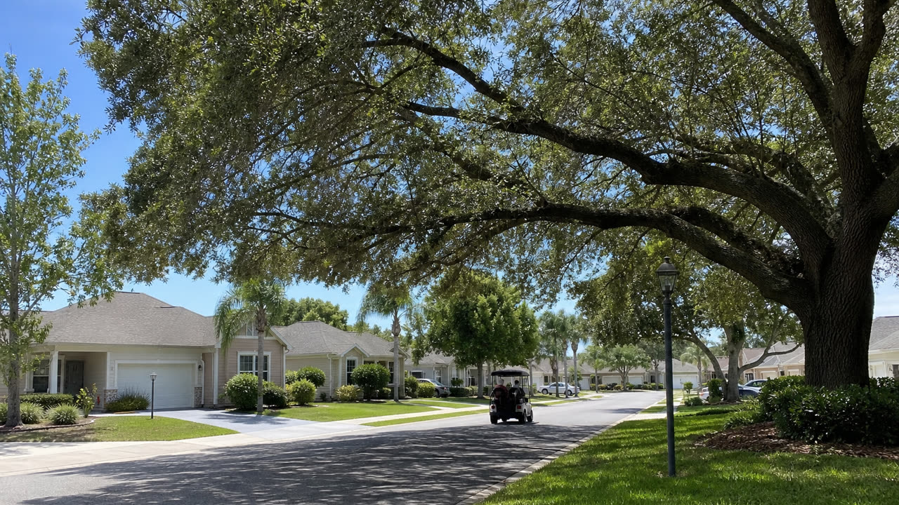 Mature oak tree in The Villages Florida neighborhood
