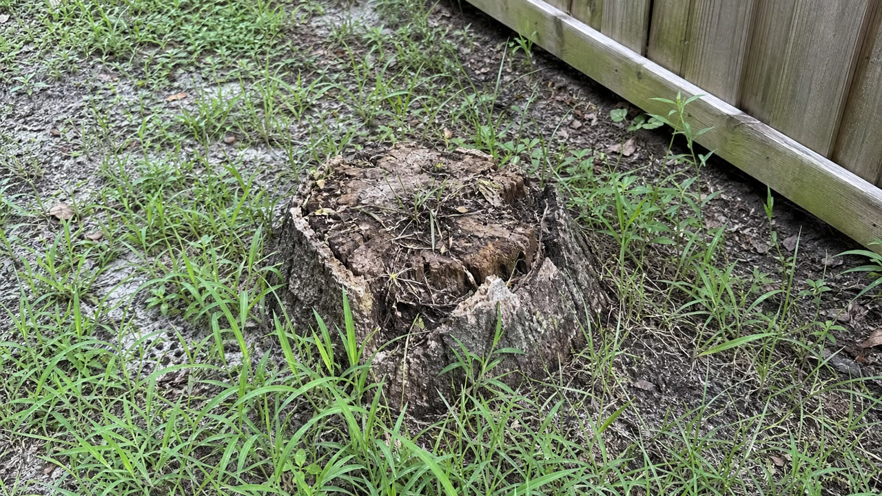 Oak stump before grinding The Villages area Florida