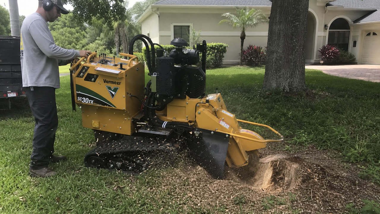 Stump grinding in progress The Villages area Florida